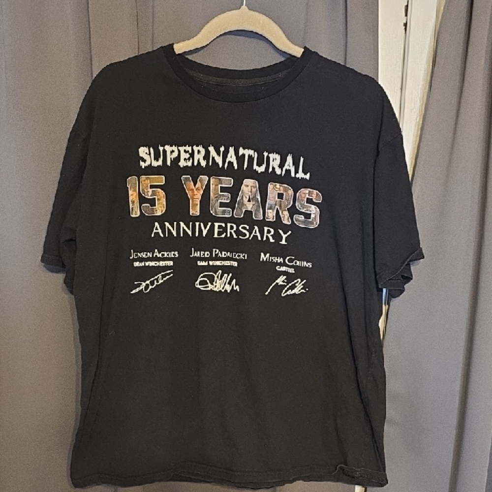 Supernatural 15 Years Anniversary‎ T-Shirt TV Series Black Signatures Sz  XL??